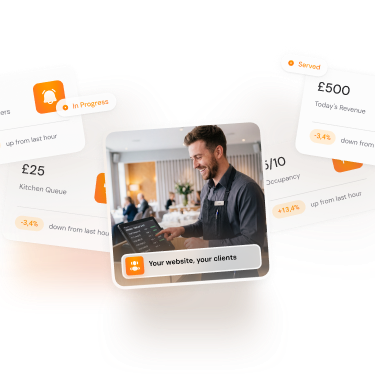 VoiceMenu restaurant dashboard - active orders, occupancy, today's revenue and your website